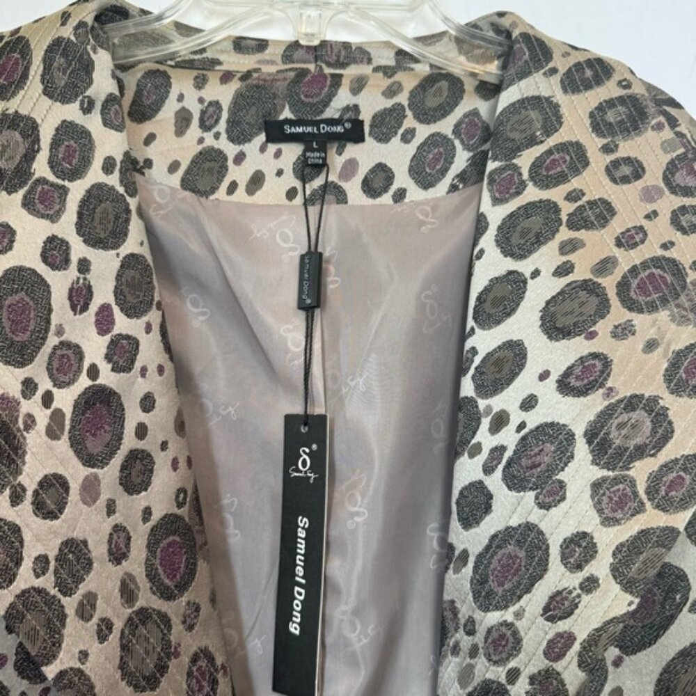 Samuel Dong NEW Trench Coat Metallic Texture Neutral Dress Pockets Jacket Animal - Picture 6 of 16